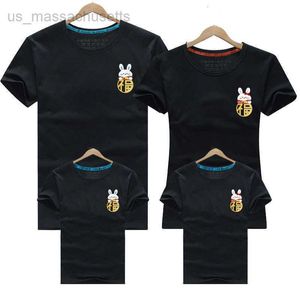 Family Matching Outfits H Cang Year of the Rabbit Chinese New Year Celebration Family Luck Parent Child Package Family Package of Four Red Short Sleeve T-shirt L221108