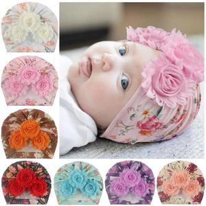 Cute Infant Kids Newborn Baby Turban Headbands Hats Beanie Cotton Blend Shabby Flower Caps Children Girls Headwear