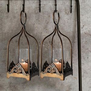 Candle Holders Big Metal Lantern Holder Wrought Iron Hanging Atmosphere Candlestick Wall Simple Coleccion Kaarsenhouder