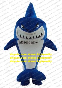Traje de mascote de tubarão azul