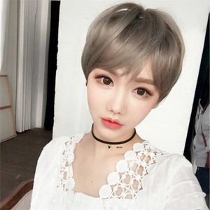 Hair Lace Wigs Japan and South Korea Wig Granny Gray Handsome Short Hair High Temperature Silk Chemical Fiber Headgear Female Strength Goods