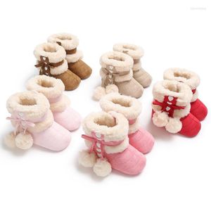 Boots Style Winter Keep Warm Baby With Ball Heart-shaped First Walkers Rubber Sole Anti-slip Princess Infant Crib Shoes