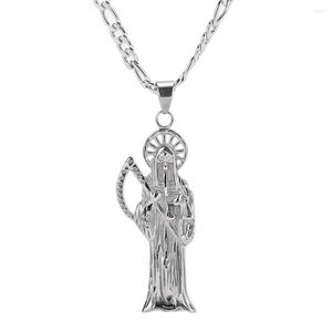 Pendant Necklaces High Quality Skeleton Jewelry Polish Stainless Steel Santa Muerte Charm Chains Necklace DIY Making Findings