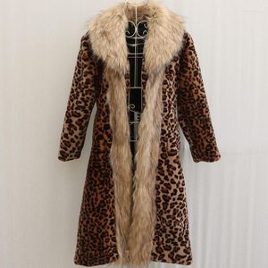 Women's Fur Women's Leopard Print Winter Thickened Warm Mink Coat Long Jacket Raccoon Big Collar Windbreaker Mujer Abrigos H2168