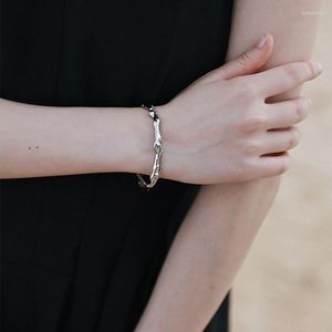 Bangle GSOLD Silver Color Metal Irregular Lava Texture Geometric Chain Opening Copper Bangles Bracelet For Women Party Jewelry