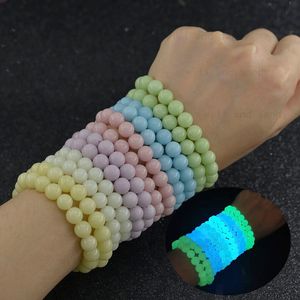 Glow In The Dark Luminous Stone Beaded Strand Bracelets Multi Color Fluorescent Bracelet for Women Men Fashion Jewelry