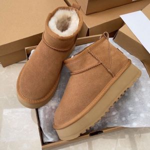 Classic Mini Platform Snow Boots Winter Ankle Boots For Women Thick Bottom Genuine Leather Warm Fluffy Booties With Fur Size 35-43