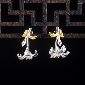 Ohrstecker aus echtem S925-Sterlingsilber, handgefertigt, Winde, lange Ohrlinien, exotische Blumen, edler Schmuck für Damen, Brincos Bijoux