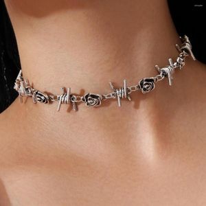 Choker Vintage Dark Gothic Accessoires Fee Grunge Halskette für Frauen Statement Thorn Rose Ästhetischer Schlüsselbeinkettenschmuck