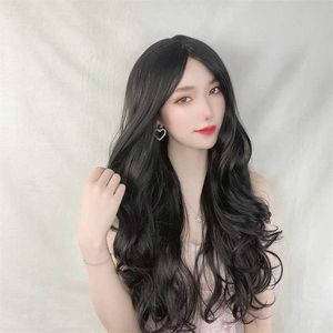 Hair Lace Wigs Wig Wig Set Moda Middle Part Bangs Long Curl Big Wave Busin