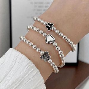 Strand Charm Silver Color Heart Bead Bransoletka dla kobiet Grees Egirl Fashion Party Multilayer Regulowana biżuteria ramion