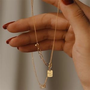 Colliers pendants yunli Collier d'or 18k STYLE Good Luck Square Design Pure Au750 Chaîne ajustée pour les femmes Fine Jewelry PE012 221107