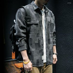 Camicie eleganti da uomo camicetta scozzese coreana ispessita autunno camicia retrò da uomo in denim di cotone a maniche lunghe sciolto versatile tendenza tuta casual Giappone