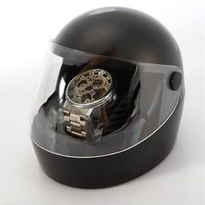 Scatole per orologi Custodie 2021 Scatola creativa di alta qualità a forma di casco Custodia in plastica per espositore bianco nero2639