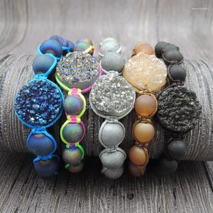 Strand Titanium Colors Agat E Druzy Round Flat Beads 8mm Frosted Hand Sticked Armband Ca 8 Inch