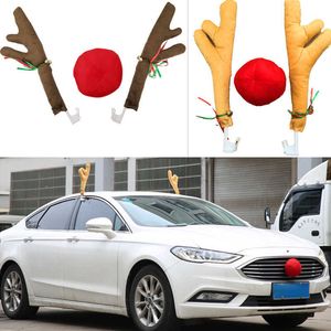 Car Stickers Christmas Sika Deer Antlers Nose Horn Car Vehicle Decoration Reindeer Elk Set Truck Ornaments Xmas Holiday Party Gift Kawaii T221108