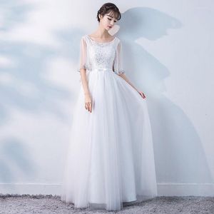 Party Dresses Beauty Emily Elegant O Neck Tulle Evening Long Crystal Beading Prom Gowns Half Sleeves Foraml Dress For Woman