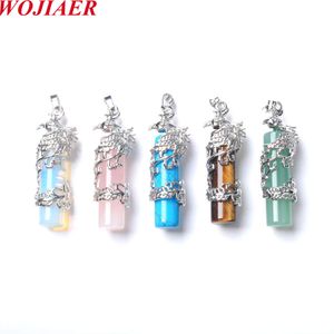 Wholesale Energy Healing Necklace Natural Stone Pink Rose Quartz Crystal Phoenix Bird Column Pendant For Women BE915