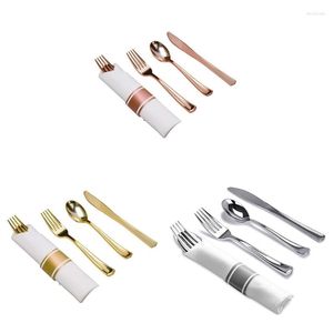 Servis uppsättningar 25 Pack Heavy Duty Disponible Flatware Förrullade plastredskap Set för Holidays Parties Dinner Weddings GXMA