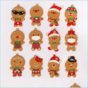 Weihnachtsdekorationen 12pcs Lebkuchen Mann Weihnachtsbaum -Ornamente hängen Anhänger Weihnachtsfest süße lustige Kinder Geschenk Navidad Neujahr DHVK6