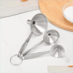 Altri utensili da cucina Imbuti a bocca piccola 3 pezzi / set Mini fiaschetta per olio da cucina in acciaio inossidabile Bar Imbuto per vino Consegna goccia Giardino domestico Din Dhvlb