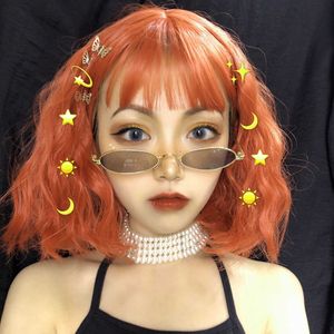 Hair Lace Wigs Wig Female Bobo Head Round Face Air Bangs Corn Scald Dirty Orange Short Curly Clavicle Hair Wool Curl