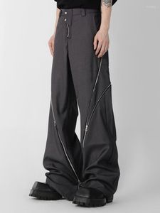 Pantalones para hombres Zcsmll Men's Autumn Korean Fashion Design de cremallera Open Micro Flare Pantalones machos verticales Color sólido L3