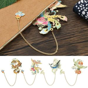 Chinese Style Metal Painted Brass Bookmark Retro Book Clip Pagination Mark Tassel Pendant Student Gift
