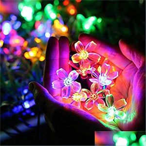 Decora￧￵es de Natal LED Peach Sakura Solar Solar Power Light String Halloween Christmas 20/30 Garden Yard Yard Strings Decora￧￣o DHNED