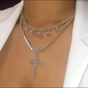 Choker Out Bling Cross Naszyjnik 5a sześcien Zironija utwardzona 5 mm łańcuch tenisowy złoto srebrny kolor kobiety