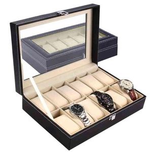 Grande 6 10 12 Grids PU Watch Watch Box Watch Boxer Professional Organizzatore per orologi per le scatole di gioielli Visualizzazione Black H220512297D