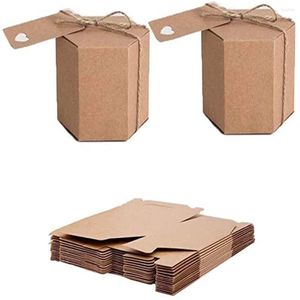 Gift Wrap st Hexagonal Kraft Carton med tomt etikett Rope Stylish Unika vackra födelsedagar Bröllopsfester Candy Biscuits Box