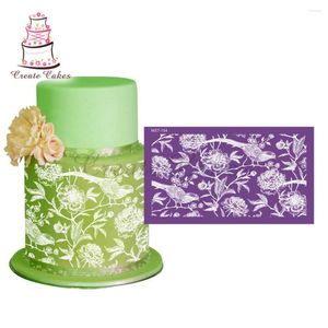 Baking Moulds Blooming Flower & Bird Stencil Mesh Stencils For Wedding Cake Border Fondant Mould Decorating Tool Mold