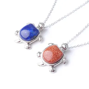New Small Size Turtle Necklace Chain Women Blue Sand Pendants Reiki Chakra Female Luxury Jewelry Gifts Party BE909