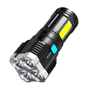 4-core Led Multi-functional Bright Flashlight COB Side Light Outdoor Portable Home USB Rechargeable Flashlight with charger cable and color box