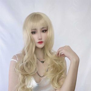 Hair Lace Wigs Net Red Live Color Wig Female Long Curly Hair Air Bangs Big Wave Chemical Fiber Headgear