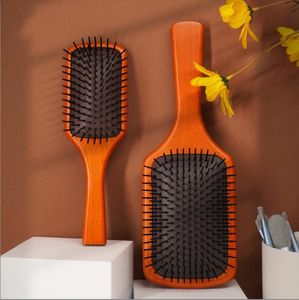 Escova de cabelo de massagem de madeira natural pentes de almofada de ar retangular para mulheres homens reduz o brilho natural de restaura￧￣o seca do frizz