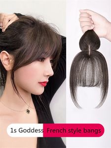 Dziewczyna prawdziwe ludzkie włosy grzywki powietrzne dla kobiet 3D francuski klip w rozszerzeniu włosów Bang Natural wiek redukcja włosów