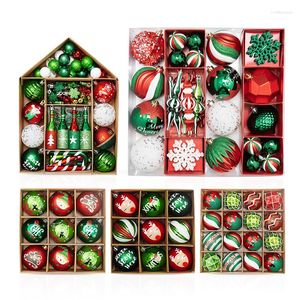 Decorazione per feste Set di palline di Natale rosse verdi bianche Palline di plastica dipinte a mano Ornamenti per alberi di Natale Adornos Navidad 2022 Forniture festive