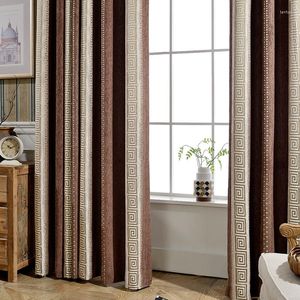 Cortina de luxo chinês espesso chenille geométrica cortinas de blecaute de alta qualidade Jacquard Fabric para sala de estar e cortinas listradas #4