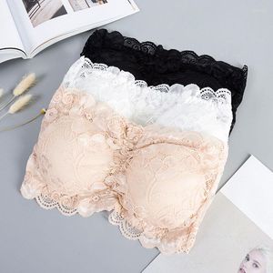 Bustiers & Corsets Women Full Lace Stretch Padded Strapless Bra Wrapped Chest Solid Color Seamless Casual Tube Top Cropped Underwear Fashion