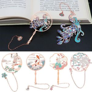 Chinese Style Stationery Koi Tassel Metal Pendant Book Clip Pagination Mark Brass Bookmark Group Fan Shape