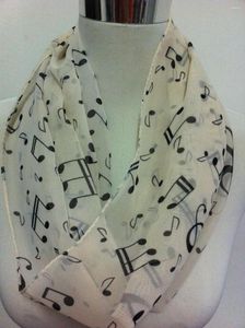 Bufandas moda elegante mujer nota musical de niña chifón suave infinito 2-bo-bo-bo-loop Eternity Círculo sin fin Bufanda casual