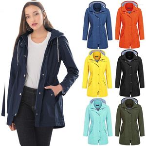 Trench da donna Moda Primavera Autunno Donna Casual Manica lunga con cappuccio Abbigliamento femminile medio Capispalla impermeabile