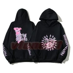 Erkek Moda Trendi Hoodies Designer Moda Pembe Baskı Polar Kapşonlu Kazak Çift Hip Hop Streer Giyim Asya Boyut M-2XL