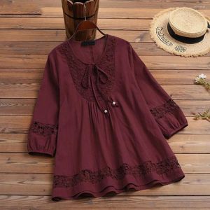 Women's Blouses Lady Spring Top Lace Patchwork Applique Warm Plus Size Bohemian Autumn Blouse For Work