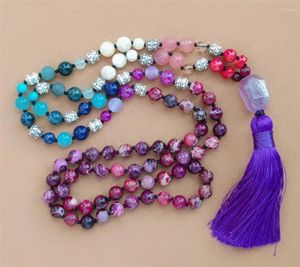 Łańcuchy 8mm 108 Purple Imperial Jasper Creży 7 Chakra Mala Naszyjnik Chic Classic Buddhism Bracelet Bransoletka Bless Fancy Colorful