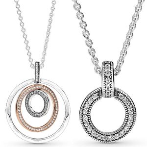 Цепи 925 Серебряные серебро двойные двухцветные круги с хрустальным подвесным ожерельем Fit Europe Bead Trendy DIY Ювелирные изделия