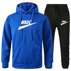 2023 Fashion Brand Blue Tracksuit Men's Long Sleeve Hoodie Sports Pants Set Pullover Sweater Tops and Jogging Pants Casual Outfit