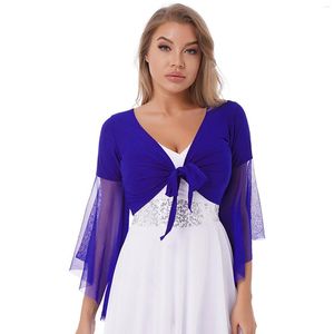 Top de dança de barriga para feminino para feminino, feminino, traje de renda de pescoço de traje 3/4 de tule de manga de manga de tule